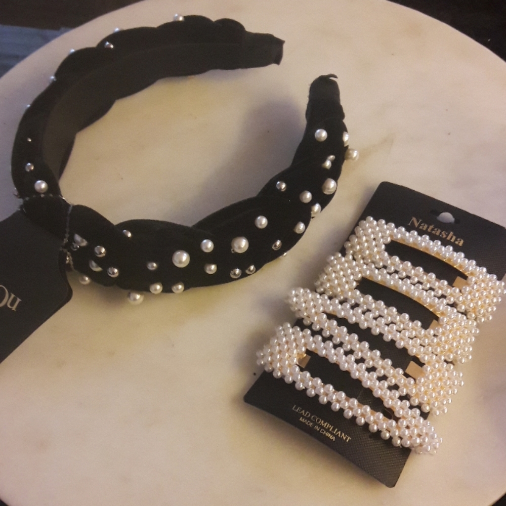 Velvet Pearl Headband and clips